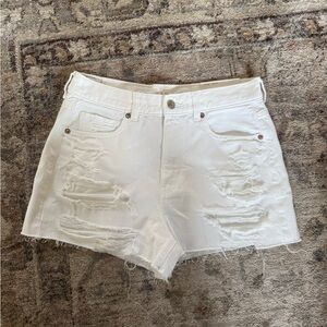American Eagle Outfitters White Distressed Jean Shorts
